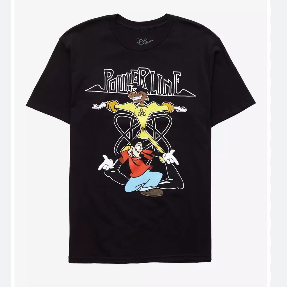 Hot Topic Disney Black Powerline Goofy Cartoon Graphic Tee Streetwear Unisex